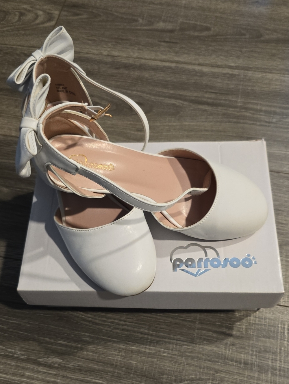 White Bow Ankle-Strap Women's Flats